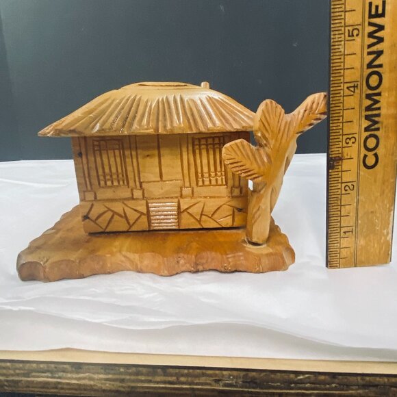 Vintage Hand Crafted Wood Art Tiki Coin Bank - Picture 10 of 10